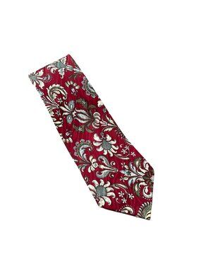 Handmade One Size Mens Red Floral Paisley 100% Silk Tie Boho Vintage